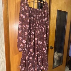 Kaileigh Burgundy Floral Smocked Dress